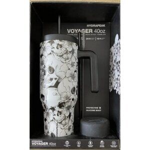 NWT Hydrapeak Skulls Flowers 40oz Stainless Steel Insulated Bottle Tumbler Straw